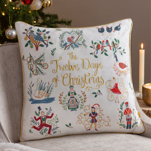 furn. 12 Days of Xmas Embroidered Cushion Cover in Gold