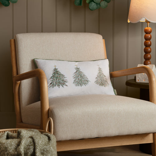 Woodland Green Cushions - Twinkling Tree Trio Embroidered Cushion Cover Green Wylder
