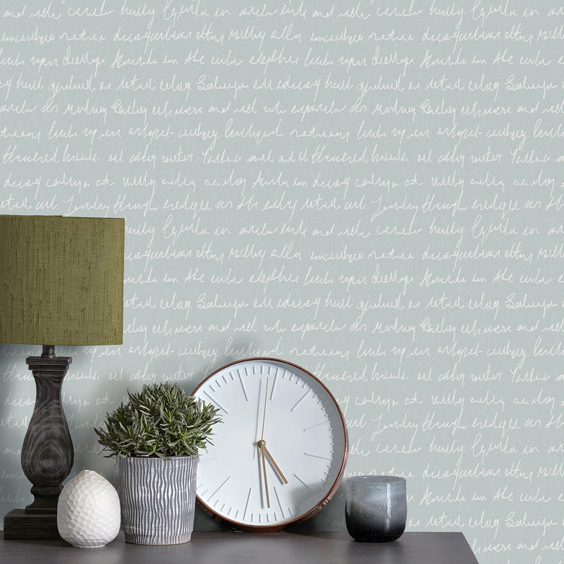 Voyage Maison Typographera 1.4m Wide Width Wallpaper in Duck Egg