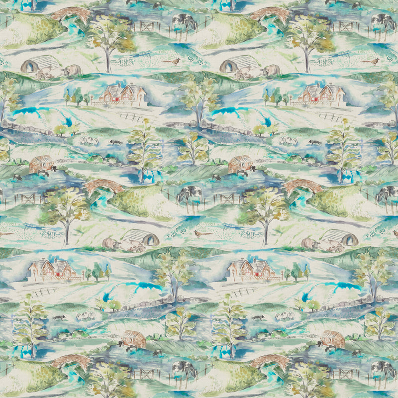 Floral Green Fabric - Ullswater Printed Cotton Fabric (By The Metre) Jade Voyage Maison