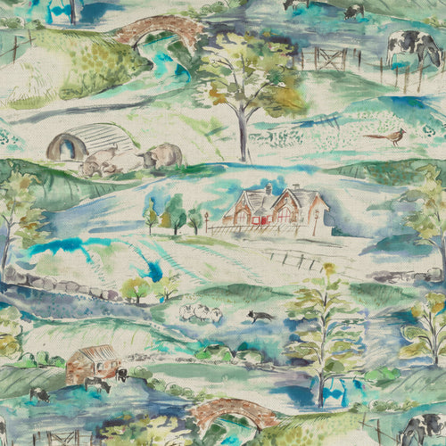 Floral Green Fabric - Ullswater Printed Cotton Fabric (By The Metre) Jade Voyage Maison