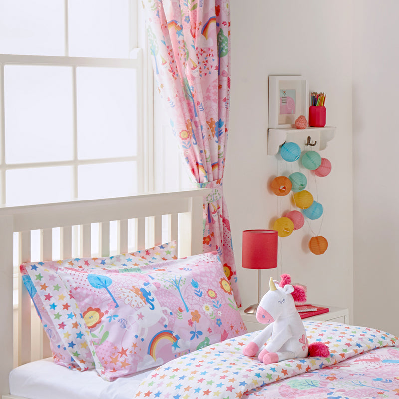 little furn. Unicorn Kids Pencil Pleat Curtains in Pink