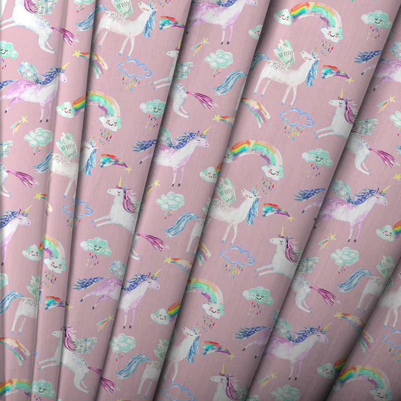 Animal Pink Fabric - Unicorn Dance Printed Cotton Fabric (By The Metre) Blossom Voyage Maison