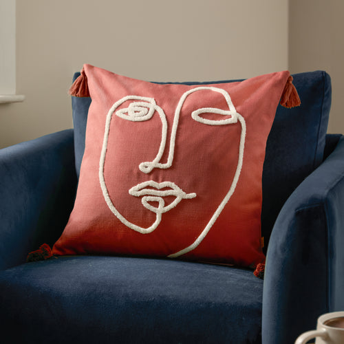 Abstract Red Cushions - Uno Face  Cushion Cover Red Clay Furn