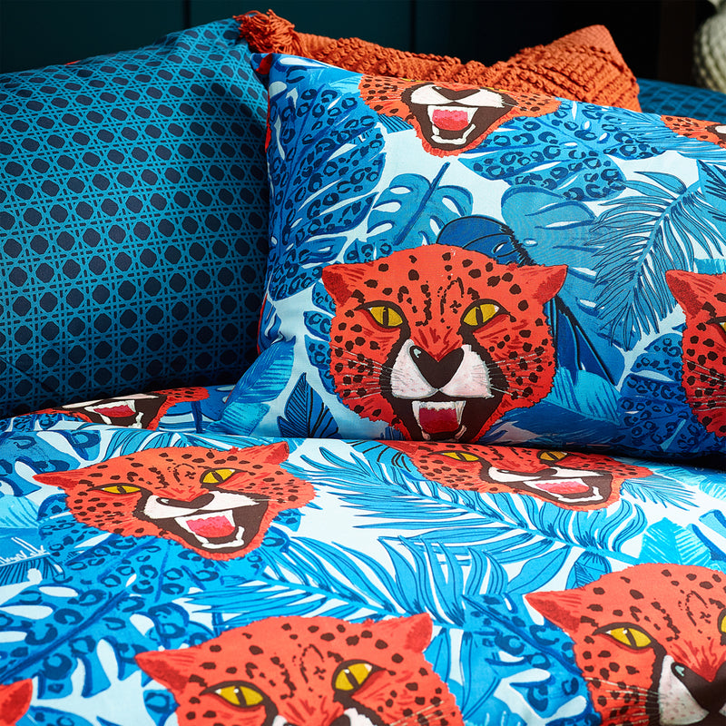 furn. Untamed Cheetah Botanical Duvet Cover Set in Blue