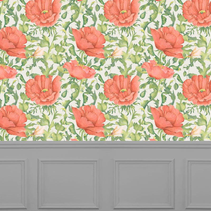 Floral Red Wallpaper - Valeria  1.4m Wide Width Wallpaper (By The Metre) Scarlet Voyage Maison