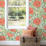 Floral Red Wallpaper - Valeria  1.4m Wide Width Wallpaper (By The Metre) Scarlet Voyage Maison