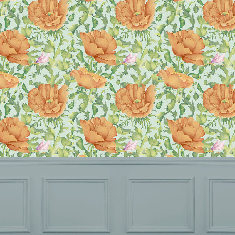 Floral Orange Wallpaper - Valeria  1.4m Wide Width Wallpaper (By The Metre) Tangerine Voyage Maison