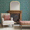 Floral Blue Wallpaper - Valetta  1.4m Wide Width Wallpaper (By The Metre) Teal Voyage Maison