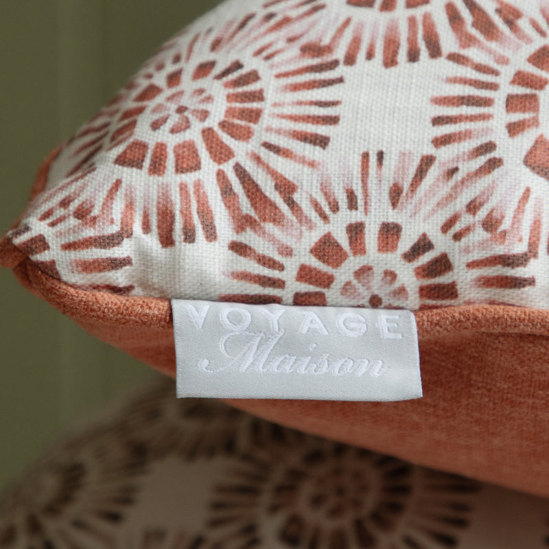 Geometric Orange Cushions - Vali Printed Piped Feather Filled Cushion Terracotta Voyage Maison