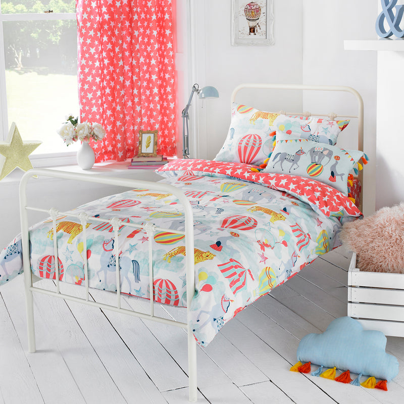 little furn. Vintage Circus Duvet Cover Set in Blue/Coral