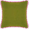 Paoletti Velvet Pompom Cushion Cover in Green/Fuchsia