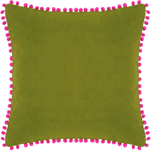 Paoletti Velvet Pompom Cushion Cover in Green/Fuchsia