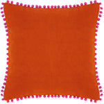 Paoletti Velvet Pompom Cushion Cover in Orange/Fuchsia