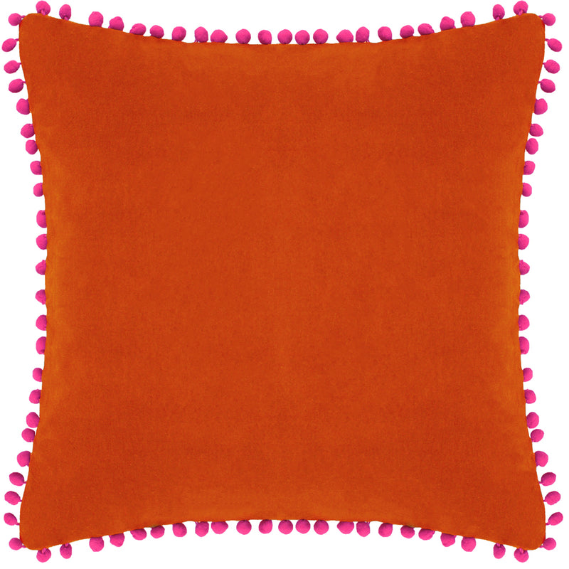 Paoletti Velvet Pompom Cushion Cover in Orange/Fuchsia