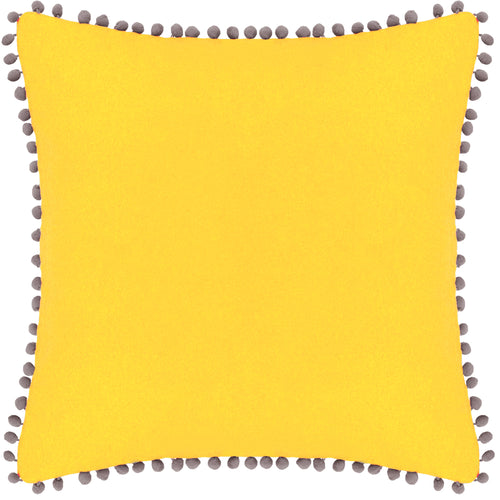 Paoletti Velvet Pompom Cushion Cover in Yellow/Grey