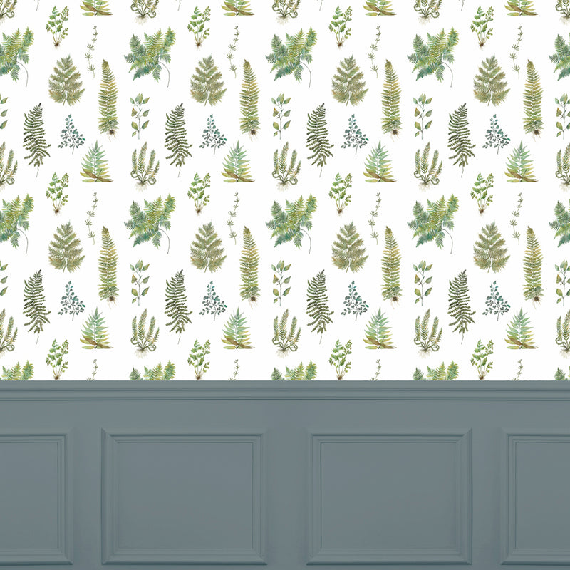 Floral Green Wallpaper - Verbena  1.4m Wide Width Wallpaper (By The Metre) Linen Voyage Maison