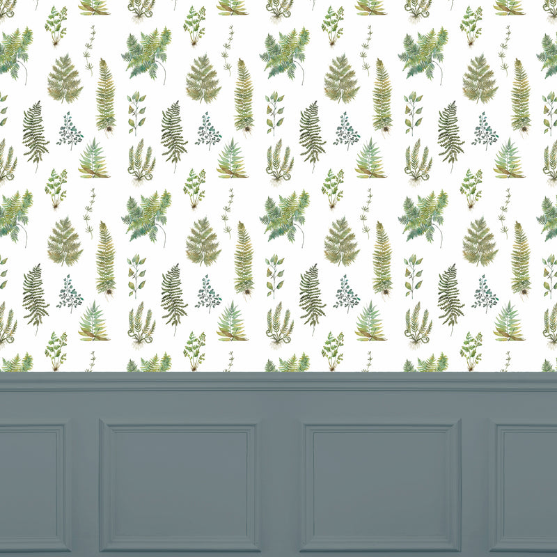 Floral Green Wallpaper - Verbena  1.4m Wide Width Wallpaper (By The Metre) Linen Voyage Maison