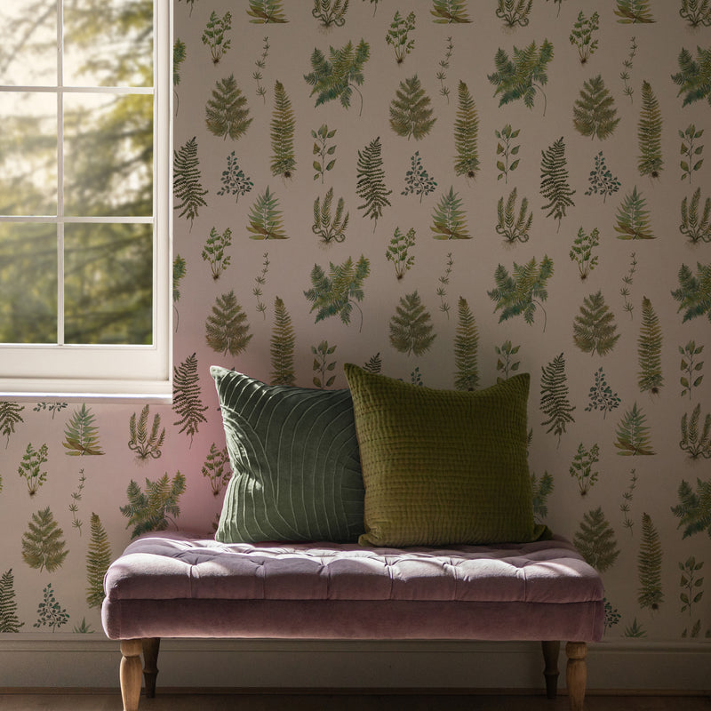 Floral Green Wallpaper - Verbena  1.4m Wide Width Wallpaper (By The Metre) Linen Voyage Maison