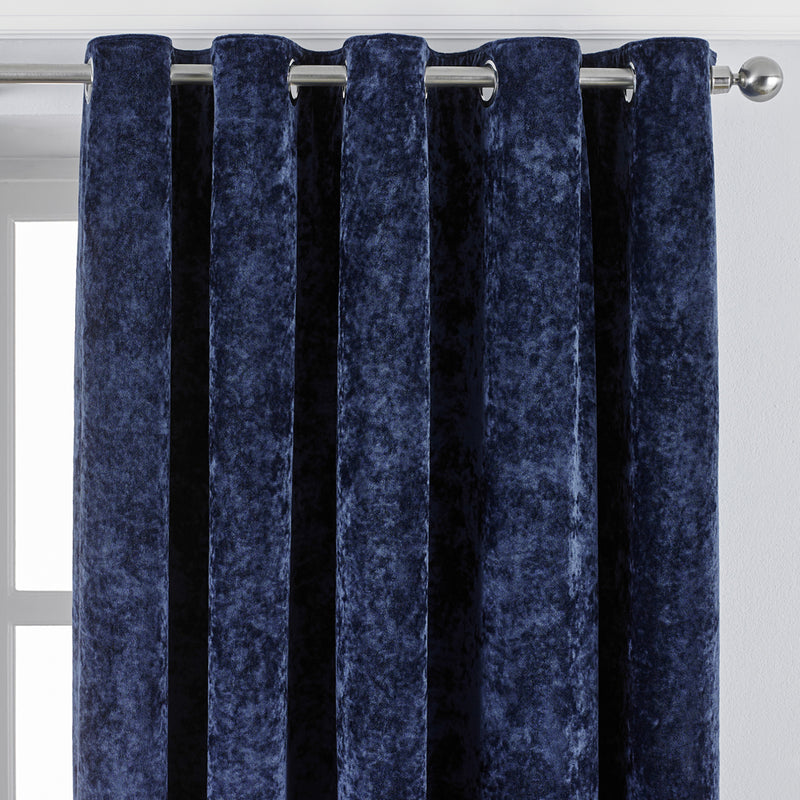 Paoletti Verona Crushed Velvet Eyelet Curtains in Navy