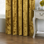 Paoletti Verona Crushed Velvet Eyelet Curtains in Ochre