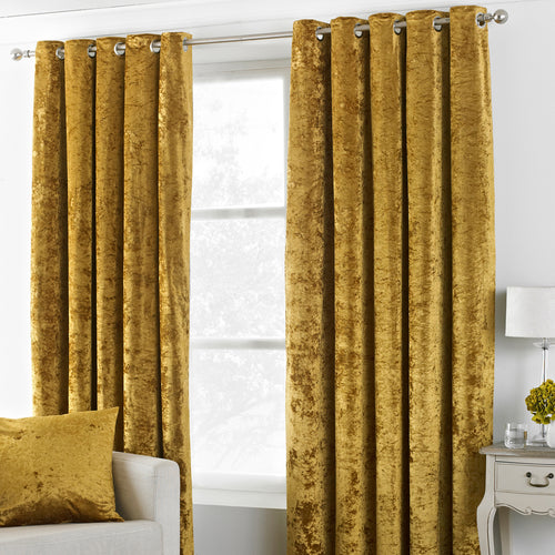 Paoletti Verona Crushed Velvet Eyelet Curtains in Ochre