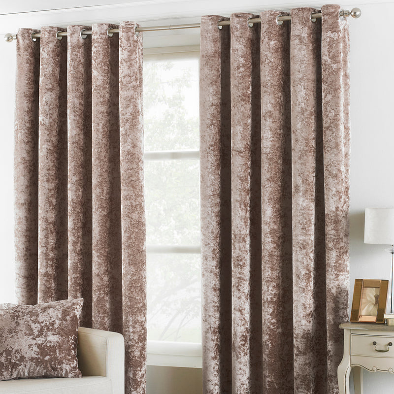 Paoletti Verona Crushed Velvet Eyelet Curtains in Oyster