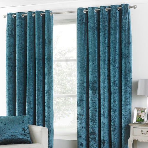 Paoletti Verona Crushed Velvet Eyelet Curtains in Teal