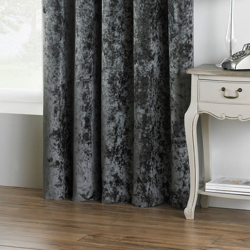 Verona Crushed Velvet Room Darkening Eyelet Curtains Petrol