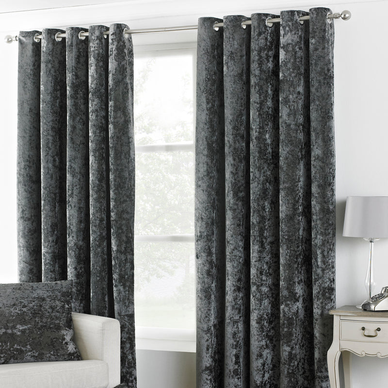Verona Crushed Velvet Room Darkening Eyelet Curtains Petrol