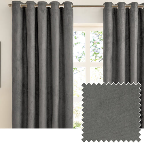 Plain Grey Curtains  - Verso Reversible Suede-look Blackout Eyelet Curtains Charcoal Furn