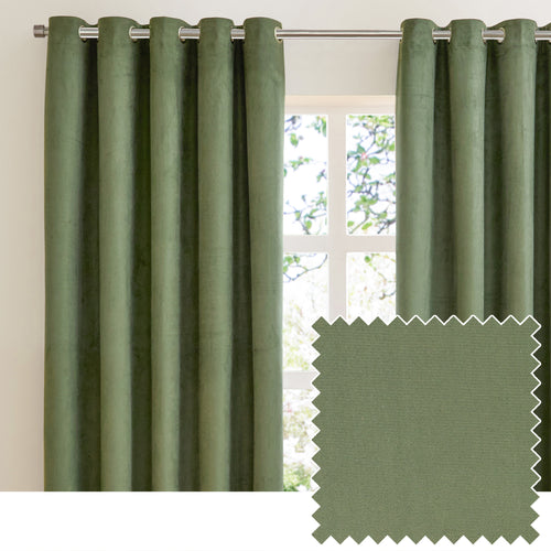 Plain Green Curtains  - Verso Reversible Suede-look Blackout Eyelet Curtains Green Furn
