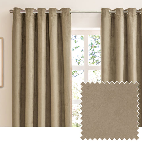Plain Beige Curtains  - Verso Reversible Suede-look Blackout Eyelet Curtains Mocha Furn