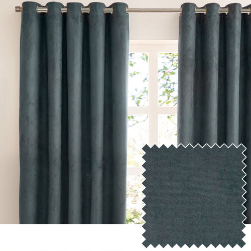 Plain Blue Curtains  - Verso Reversible Suede-look Blackout Eyelet Curtains Petrol Furn