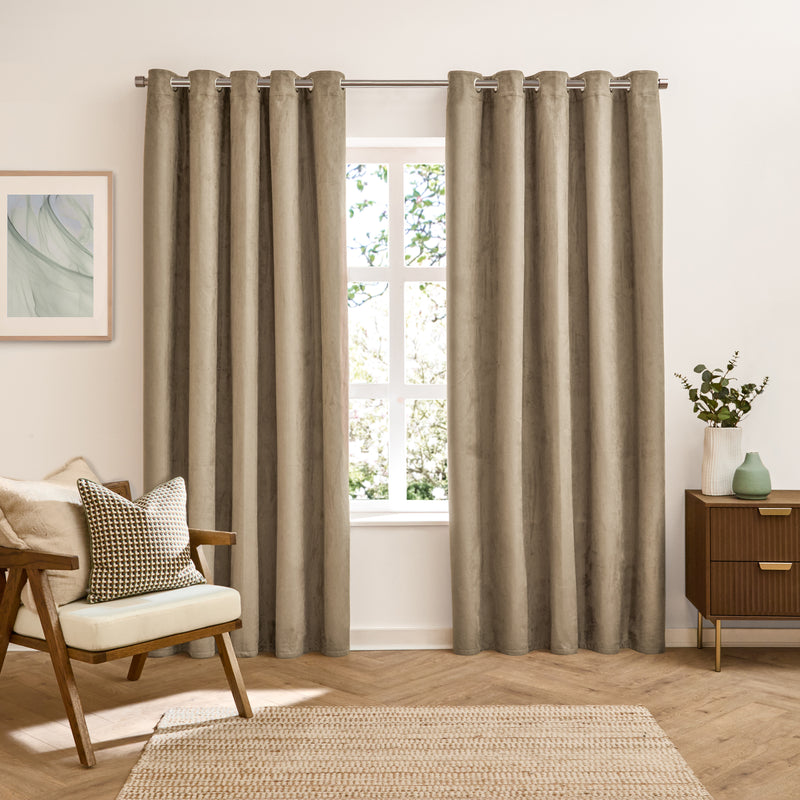 Verso Reversible Suede-look Blackout Eyelet Curtains Mocha