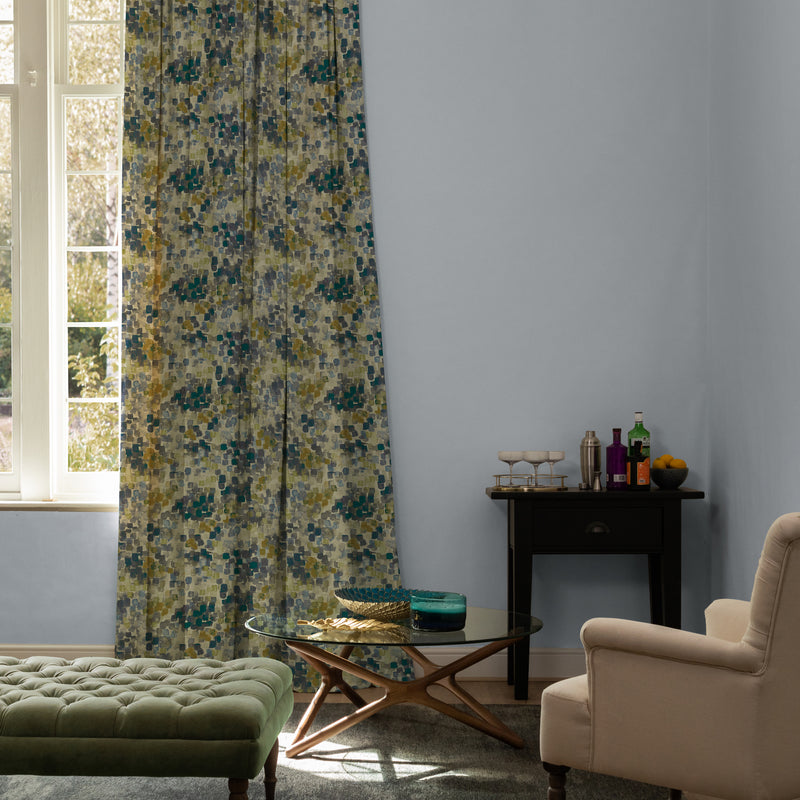 Abstract Blue Fabric - Vicente Printed Satin Fabric (By The Metre) Bluebell Voyage Maison