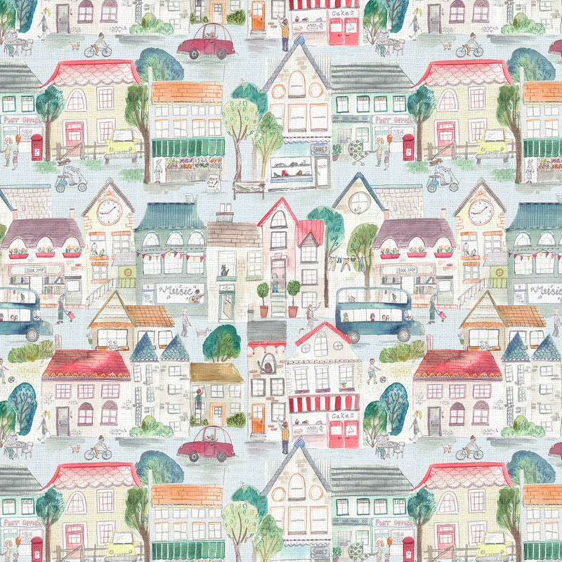 Village Streets Printed Fabric Sample Swatch Primary