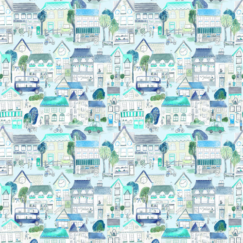 Voyage Maison Village Streets 1.4m Wide Width Wallpaper in Sky