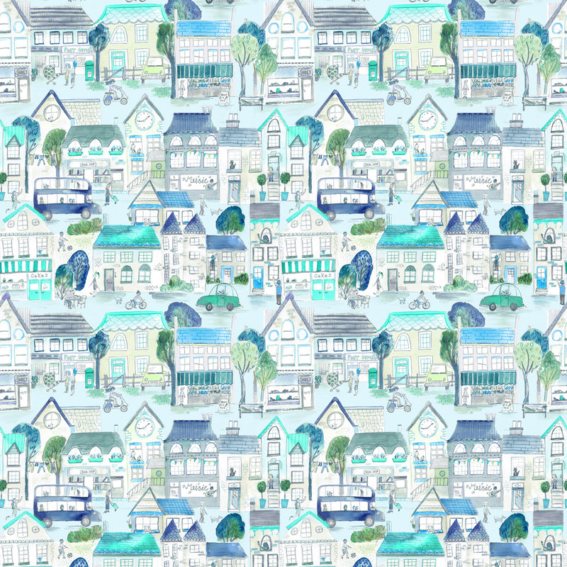 Voyage Maison Village Streets 1.4m Wide Width Wallpaper in Sky