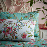 furn. Vintage Chinoiserie Floral Exotic Duvet Cover Set in Jade