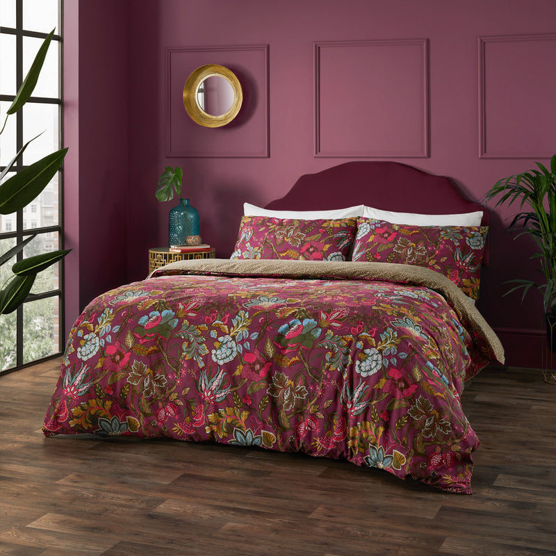 Floral Purple Bedding - Viranai Exotic Floral Duvet Cover Set Cerise Wylder Tropics