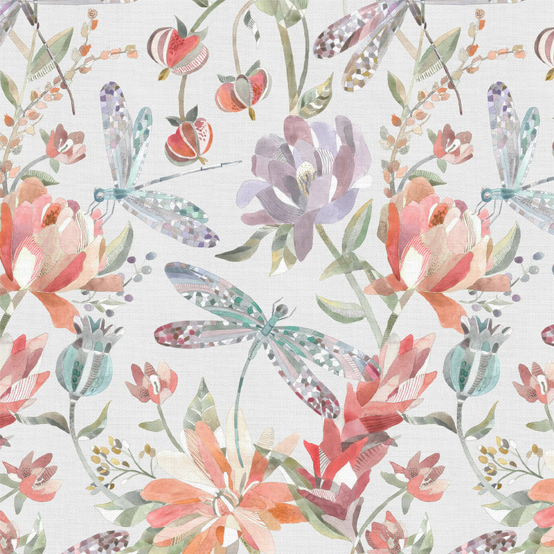 Floral Orange Fabric - Volatus Printed Cotton Fabric (By The Metre) Cinnamon Voyage Maison