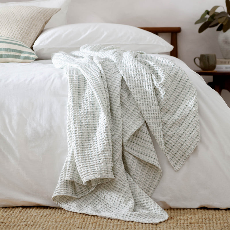 Not Applicable Green Bedding - Waffle Textured 100% Cotton Bedspread Eucalyptus Yard