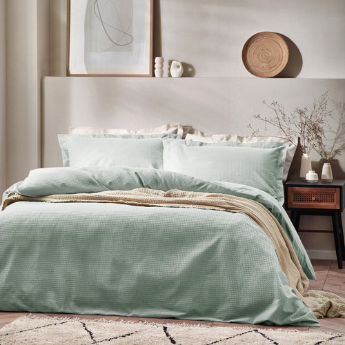 Yard Waffle Textured 100% Cotton Duvet Cover Set in Seafoam