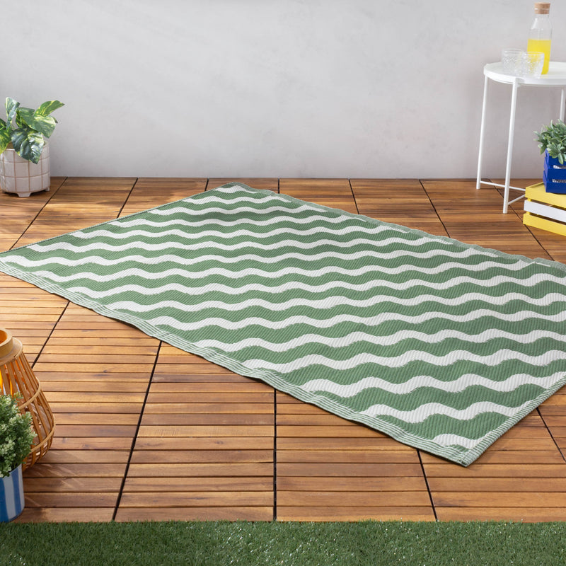 Abstract Green Rugs - Wave Indoor/Outdoor 100% Recycled Rug Green furn.