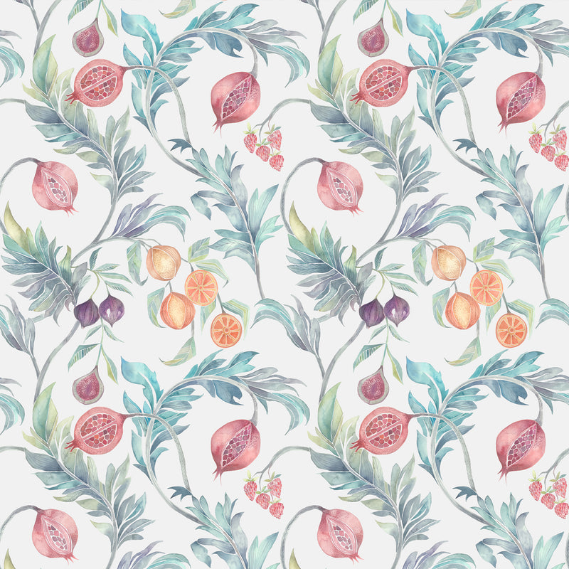 Floral Blue Fabric - Weycroft Printed Velvet Fabric (By The Metre) Strawberry Voyage Maison