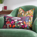 Woodland Gold Cushions - Wild Garden Mushroom Repeat Cushion Cover Gold Wylder