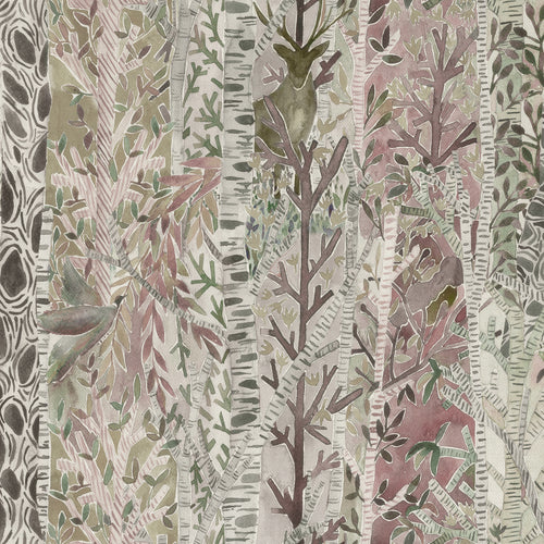 Woodland Beige Fabric - Whimsical Tale Printed Cotton Fabric (By The Metre) Willow Voyage Maison