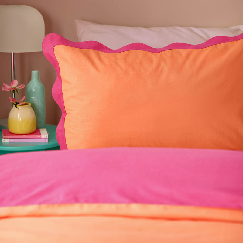 Plain Orange Bedding - Wiggle Scalloped Duvet Cover Set Coral Heya Home