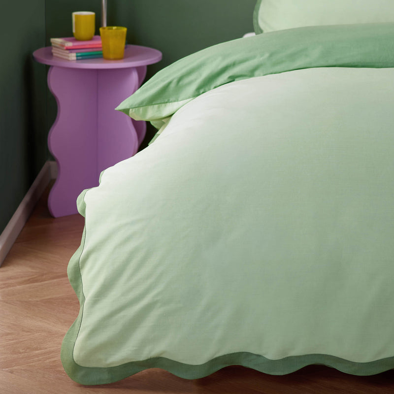 Plain Green Bedding - Wiggle Scalloped Duvet Cover Set Green Heya Home